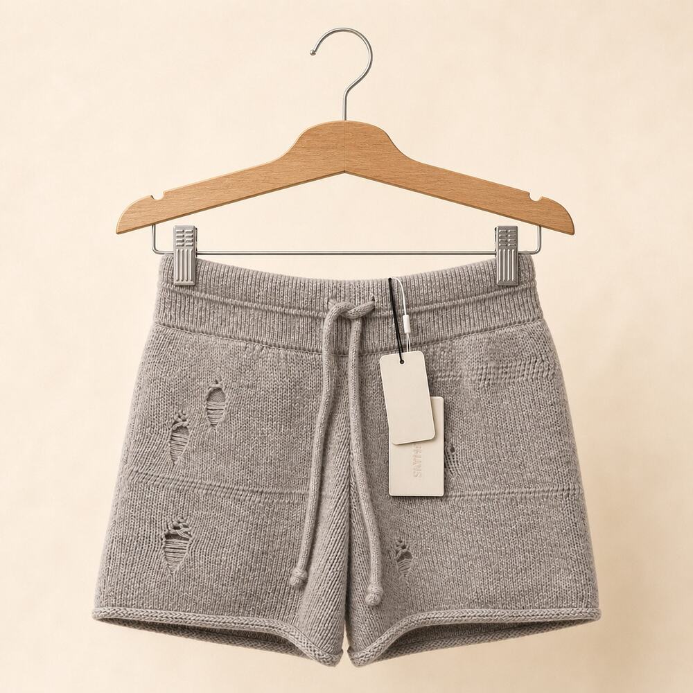 NWT: Helmet Lang Gray Distressed Wool-Blend Shorts